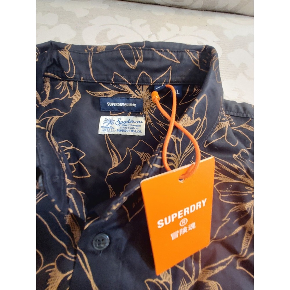 NEW! Superdry Men's Vintage Hawaiian Shirt Black & Tan Modal/Cotton Size XL - Picture 6 of 9